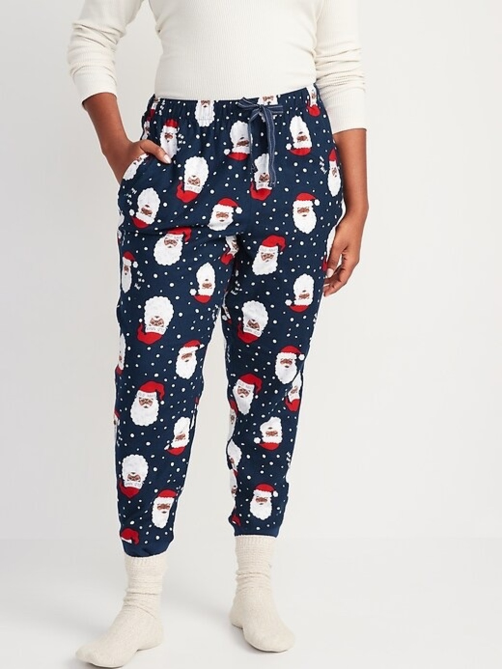 Holiday Santa Print Navy Women's Jogger Pants